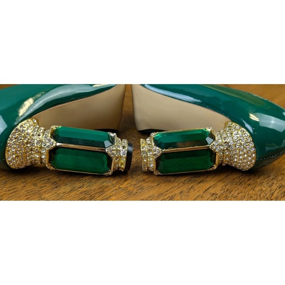 FSJ Green Patent Leather Faux Rhinestones Large Faux Emeralds Encrusted Heels 7 - Picture 8 of 11